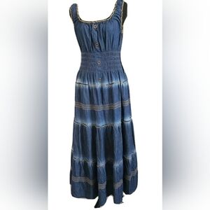 Indigo And Lace Women Cotton Denim Maxi Dress Cottagecore Festivalwear